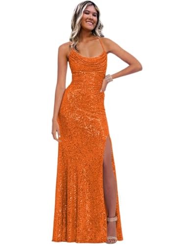 Image of Stylefun Women's Halter Mermaid Prom Dresses with Slit Long Sequin Formal Cocktail Party Dress STN027