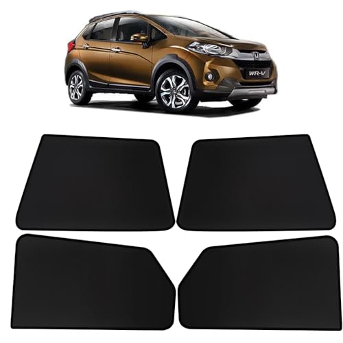 Image of OTO2EYE Car Sun Shade Compatible for Honda WRV Model-2017 to 2019, Z-Black Fix Type Side Window Curtains, Only Half Cut in Front Window, 4 Pieces Set