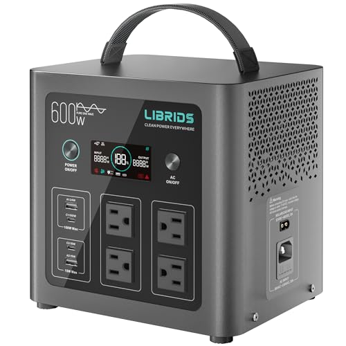 LIBRIDS Portable Power Station C600, 600W Solar Generator, 640Wh LiFePO4 Battery, 1.5H Fast Charge, 10ms UPS, 8 Ports(4 AC) for Camping, Home Backup & Outages