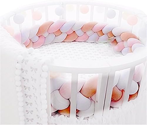 Marshmallow Crib Bedding Bumpers 4-ply Knotted Braided Snake Pillow for Baby 79" (Pink&White, 200cm=79")