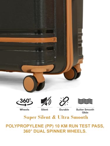 Image of Teakwood Large Size 8 Wheels Trolley Bag, Hard Cabin with Zipper Closure, Adjustable Push Button & Cross Side Strap, Number Lock System 360 Degree (Large, Black)