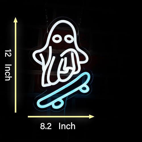 Image of Halloween Neon Sign ghost skateboard Neon lights Halloween wall decorations suitable for holiday parties room party decorations LED holiday gifts for friends