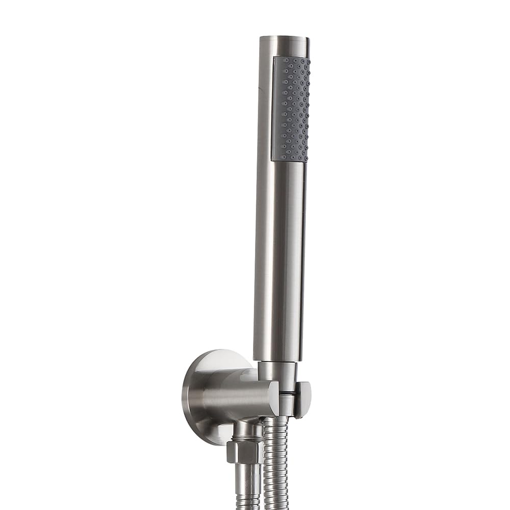 Kit doccia completo satinato in acciaio inox con doccetta in ottone, presa acqua con supporto e flessibile da 150 cm