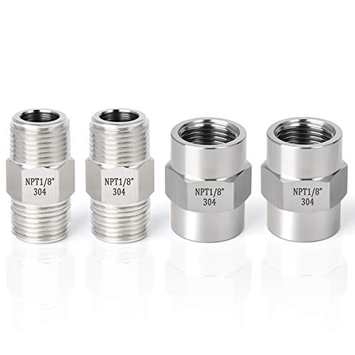 TAISHER 304 Stainless Steel Pipe Fitting, Hex Nipple, Coupling, 1/8 x 1/8 NPT Male Thread Pipe, 1/8 x 1/8 NPT Female Thread Pipe