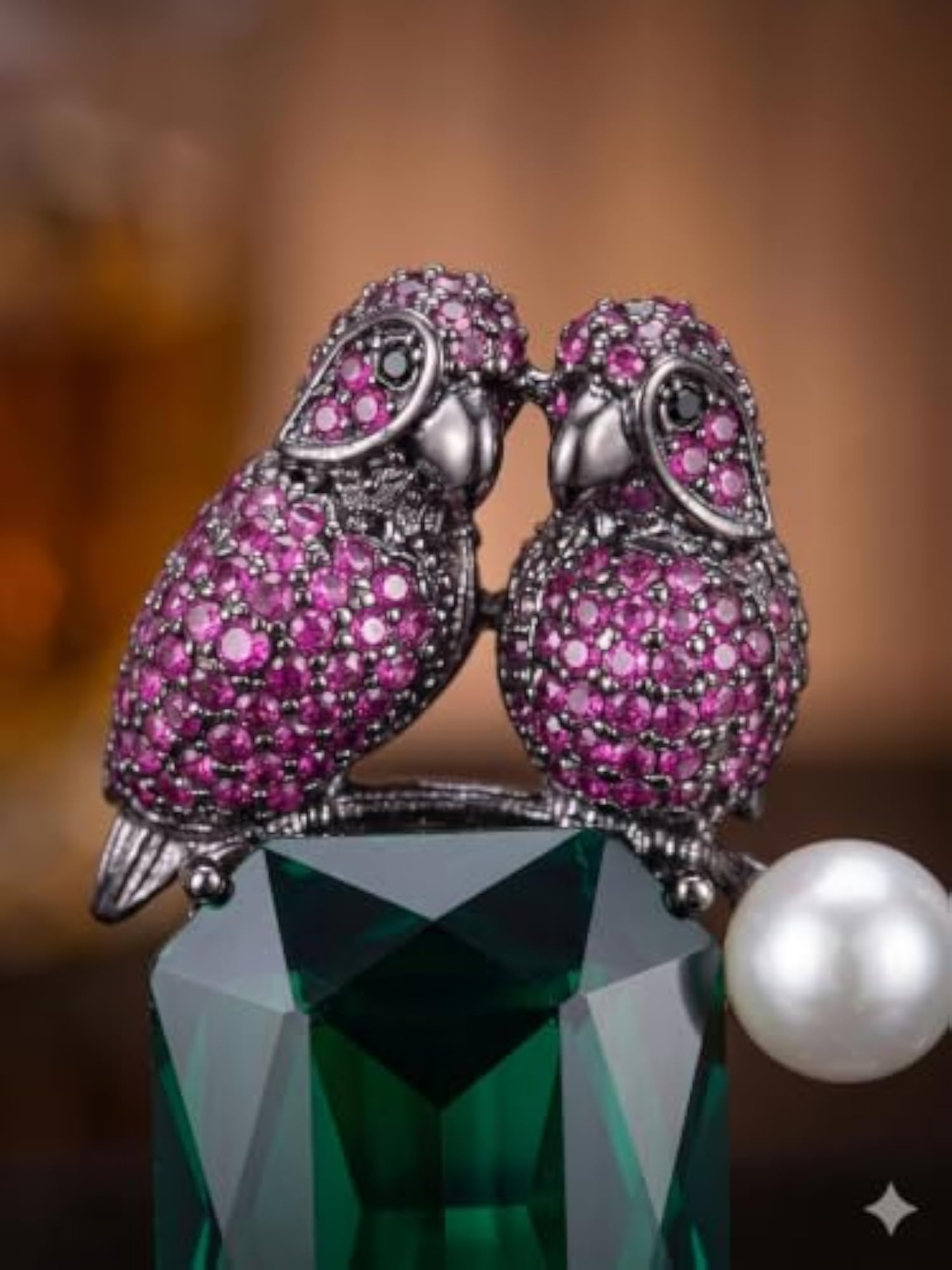 Designer Crystal Parrot Brooch Pin with Emerald Green Stone