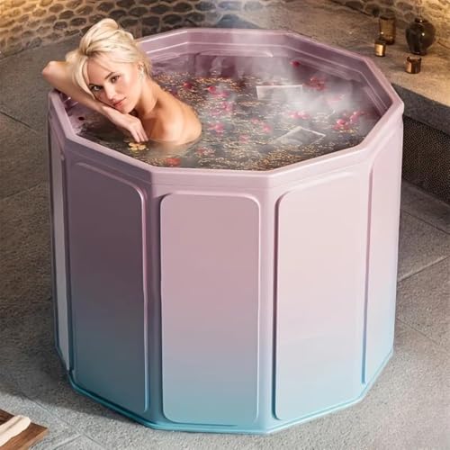 Image of Lexara Portable Folding Bathtub for Bathroom - Large Freestanding Soaking Tub with Thick Insulated, Ice & Hot Spa Tub, Collapsible Cold Plunge Therapy, Muscle Recovery Tub (Bucket Rainbow Bath)