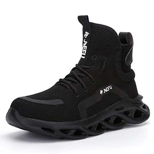 Image of XUNRUO Work Safety Boots for Men and Women Steel Toe Lightweight Breathable Pull on Construction Boots 121 Black 46