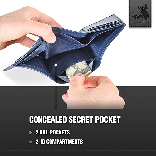 Image of BULL GUARD RFID Genuine Leather Trifold Wallets for Men ID Window, Secret Pocket, Peak Blue - Mountain Sky Blue, 4.25 x 3.25 x 3.25 inches, Rfid Wallet
