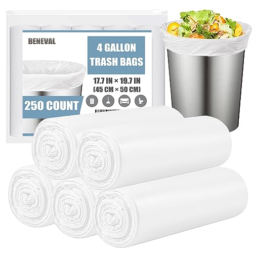 Image of Beneval 4 Gallon Small Trash Bags, 250 Count, Unscented, Transparent, Durable, Ideal for Bathroom, Kitchen, Office, Bedroom