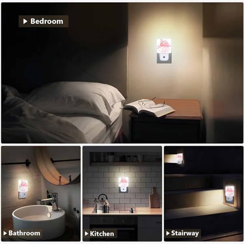 Image of LED Night Light,Pink Flamingos Splash Aquarelle LED Night Light Plug into Wall with Dusk to Dawn Light Sensor White Energy Efficient Nightlight for Bedroom Bathroom Hallway Living Room Kitchen