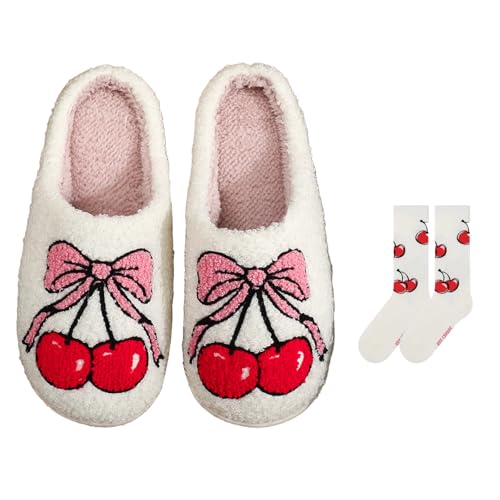 Home Slippers for Women Men Retro Soft Plush Lightweight Pineapple Strawberry Pumpkin Slippers Slip-on Cozy Indoor Outdoor Slippers Anti-Skid Sole 37-38