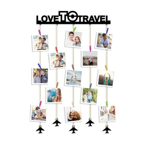 Image of Art Street Love to travel Clip Picture Collage /Hanging Photo Frame Frame Collage Mdf Plaque, Valentine Day Gift - Black - Size - 18.5 x 32 inchs