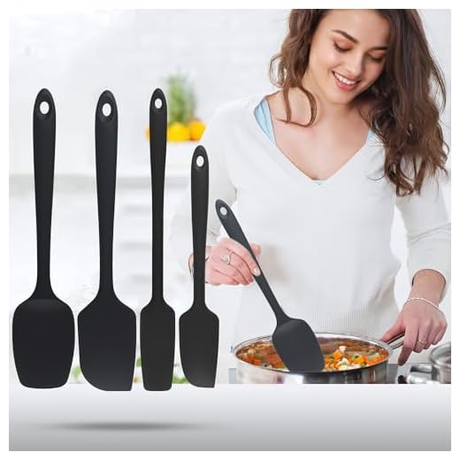 4 Piece Silicone Kitchen Utensils Set, Heat Resistant Nonstick Spatula Set for Cooking and Baking, Food Grade Cooking Tools, Large Spatula, Spoon, Jar Spatula BPA Free Black