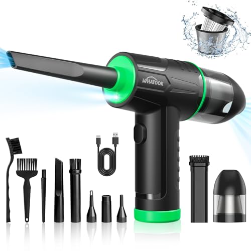 2-in-1 Computer Vacuum Cleaner，Compressed Air Duster Blower，100000 RPM & 10 Kpa Cordless Car Hoover, Portable Handheld Keyboard Cleaner Kit for PC Computer Desk Dust Cleaning，Green