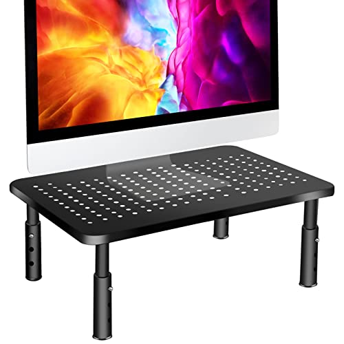 FOBELEC Monitor Stand - Metal Construction, 3 Height Adjustable, Monitor Riser with Ventilated Platform, Black