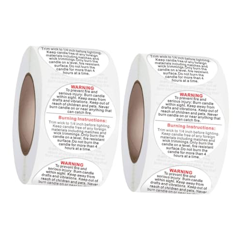 LALAFINA 2 Rolls Round Candle Safety Stickers Warning Labels for DIY Wax Melts Packaging Candle Making Accessories Sticker