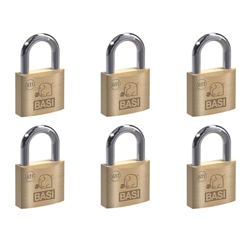 BASI | Vorhangschloss 6er Set | 30 mm | gleichschließend | massives Messing-Gehäuse | gehärteter Stahlbügel | robustes Vorhängeschloss | Bügelstärke 5 mm | 6 Stück