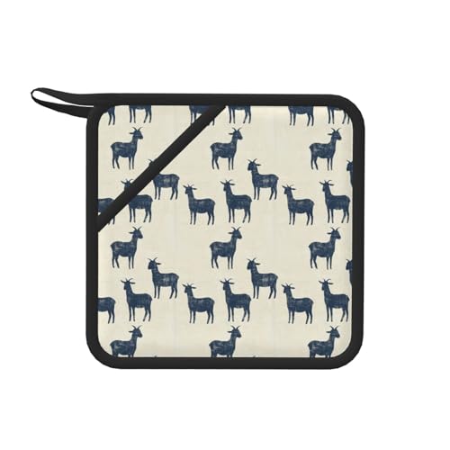 Soportes para ollas con estampado de silueta de cabra rústica para cocina, soportes de silicona con lazo para colgar, almohadillas antideslizantes para horno, agarraderas resistentes al calor para