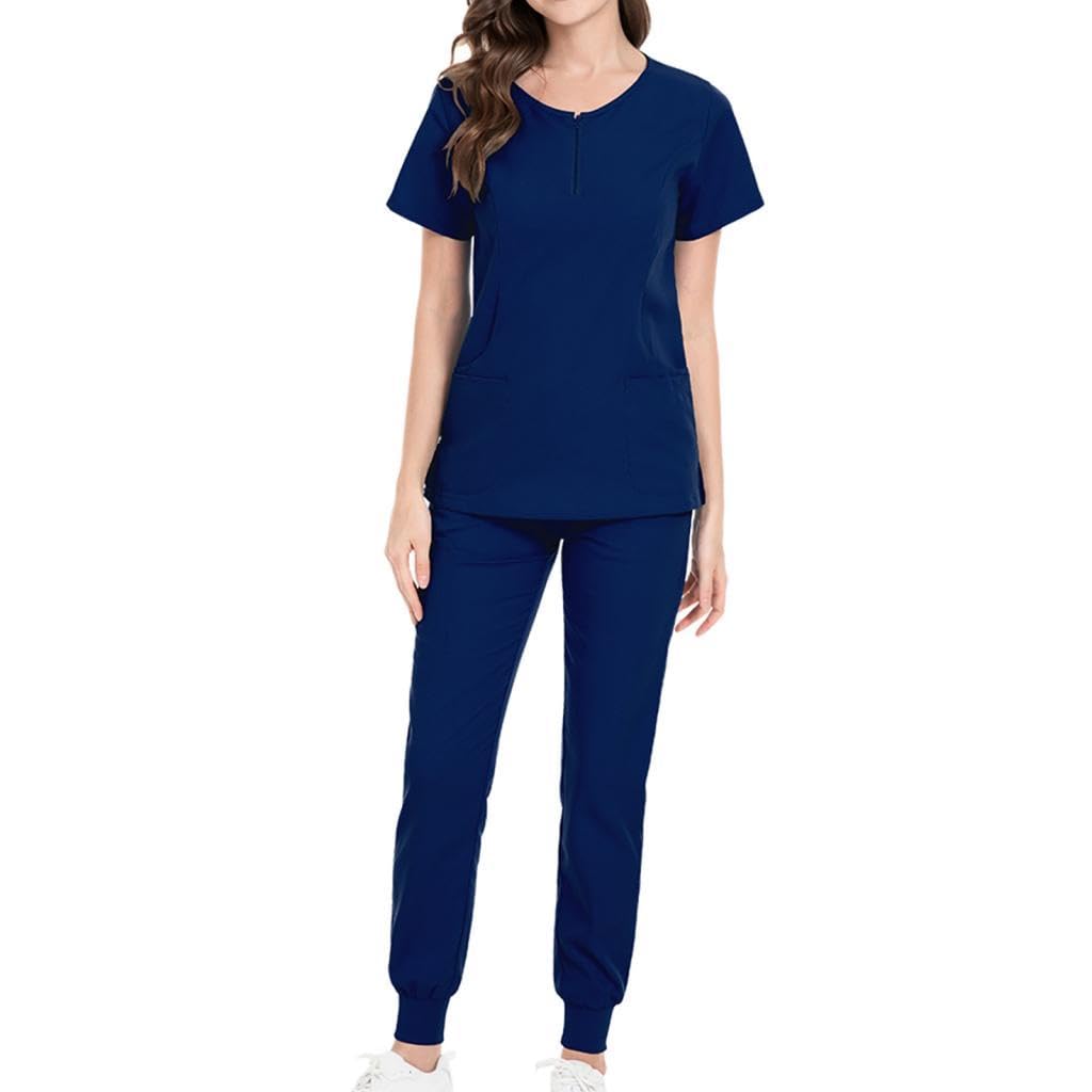 Uniforme infirmière bleu marine XXL avec haut zippé et pantalon respirant