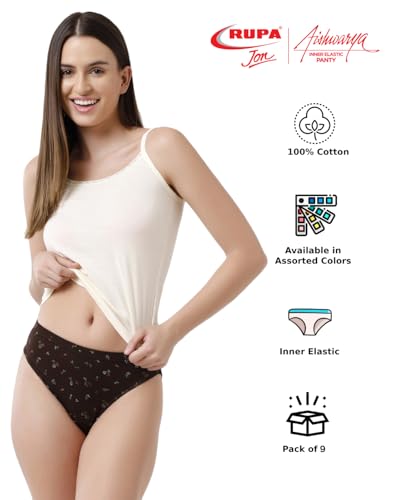 Image of Rupa Jon Solid Panty for Women | 100% Cotton Fabric | Inner Elastic | Pack of 9