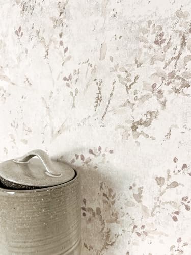 NEWROOM Wallpaper Beige Leaf Nonwoven Fabric - Floral Light Grey ...