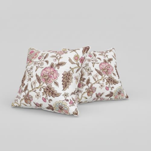 Image of Pure Cotton Quilted Cushion Cover 16x16 Inch | Anokhi Print Decorative Throw Pillow Cover | Soft Cotton Sofa Cushion Cover with Hidden Zipper | Living Room Bedroom Home Decor