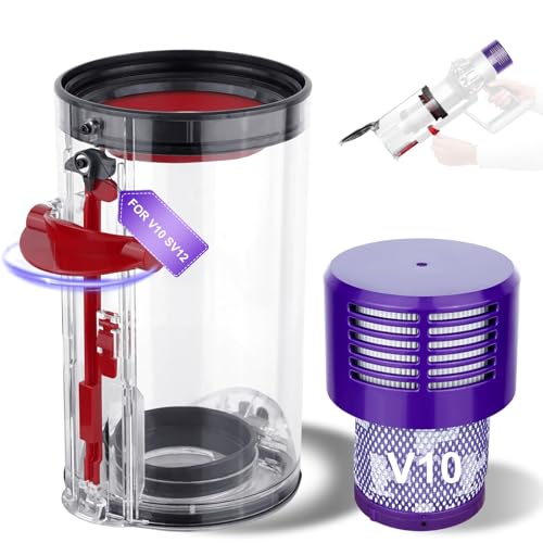 mikuankuan Upgraded Large Dust Bin Replacement for Dyson Cyclone V10 Animal V10 Total Clean V10 Absolute V10 Animal SV12 Vacuum Canister Bin for Part No.969509-01 with 1 HEPA Filter