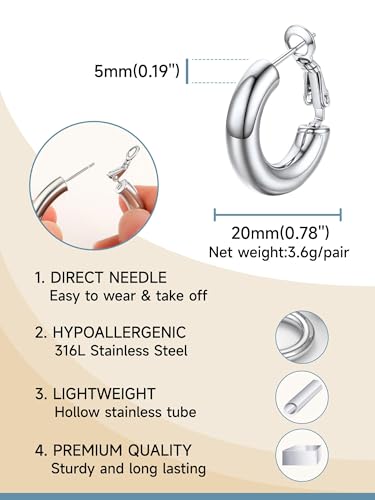 Image of Stainless Steel Chunky Hoop Earrings For Women, Minimalist and Chic, Black /Gold Plated, Round Hoops Earrings Hypoallergenic, Size: 30mm /40mm /60mm /80mm, Come with Box