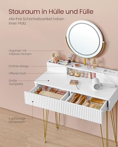 VASAGLE Schminktisch mit Hocker und Spiegel, Frisiertisch mit 2 Schubladen – Ansicht 5