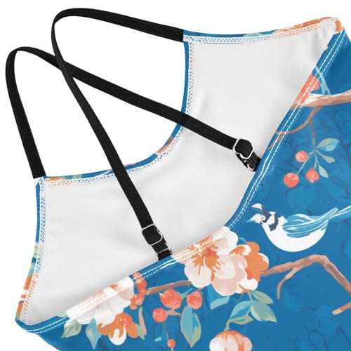 KLL Watercolor Floral Vintage Pattern Flowers Birds Girls' 1 Piece Swim Suit Summer Swimming Suits with Adjustable Straps4
