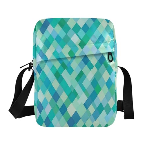 small messenger bag for men crossbody bag men Purse For Teens Adjustable Strap for School School- Fresh Rhomboid Turq