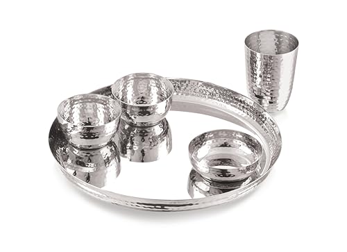 Image of TOSAA Stainless Steel Dinner Set Deluxe REG O Shape- 5 PCS Set Stainless Steel Dinner Set |Includes Plate, Curry Bowls, Side Plate, Glass & Spoon |Silver