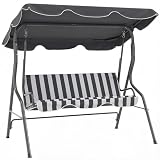 Outsunny Balancelle de Jardin 3 Places 1,7x1,1x1,53m Gris Blanc Rayé