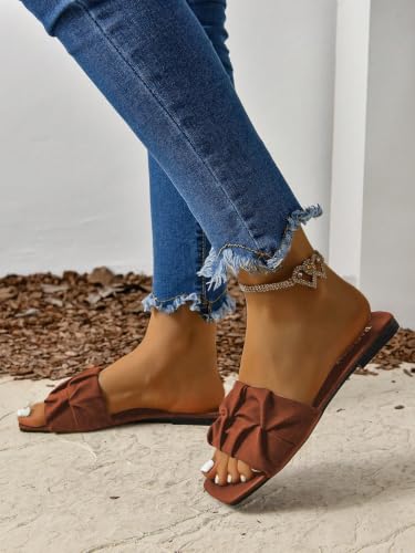 Image of GORGLITTER Women's Summer Cute Flat Sandals Dress Slide Sandals Square Toe Wedding Shoes Vacation Trendy Sandals 2026