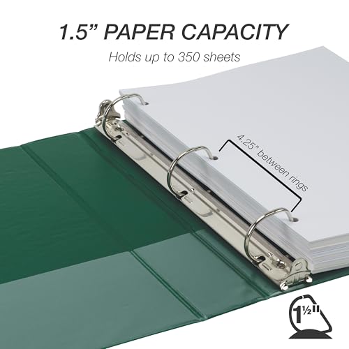 Image of Samsill Durable 1.5 Inch Binder, D Ring Binder, Customizable Clear View Cover, Forest Green, Holds 350 Pages