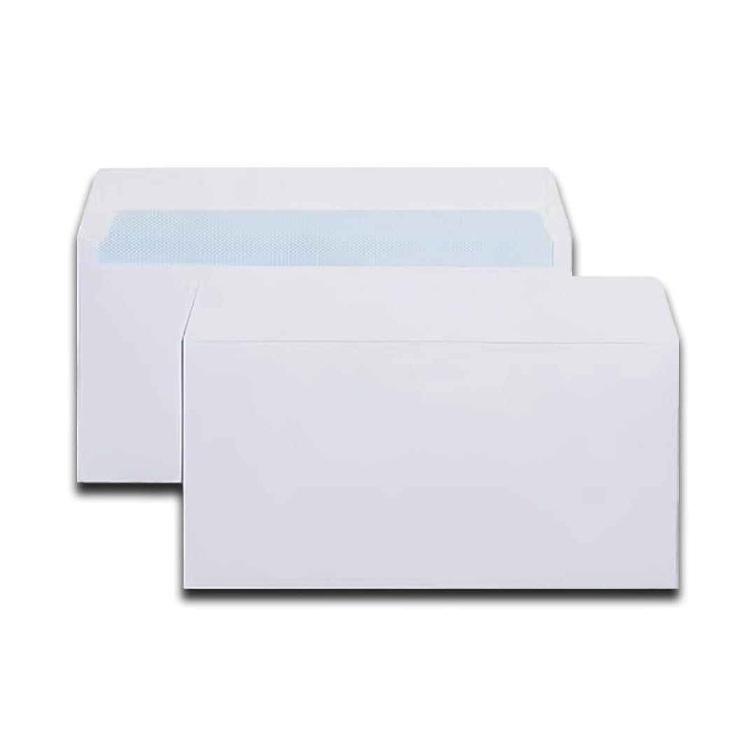 Indigo® Classic Strong DL White Envelopes - Peel & Seal, 100GSM, Eco-Friendly, 110x220mm (Pack of 1000)
