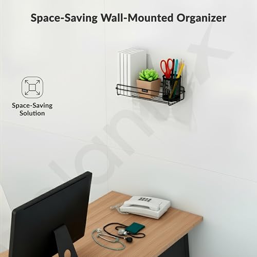 Image of Plantex Self Adhesive Bathroom Shelf Rack /Bathroom Organiser Without Drill /GI-Steel Shelf for Kitchen with Magic Stickers /Bathrooms Accessories- (12x5 inches,Black)
