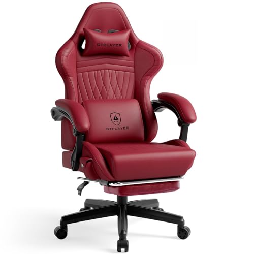 Image of GTPLAYER Gaming Chair for Adults, Ergonomic Video Game Chairs, Footrest & Linkage Armrest, Reclining High Back Silla Gamer with Speakers for Home Office, Ace Pro, Wine Red