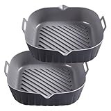 Golden Associate Silicone Liners Square for Air Fryer, 2 Pcs Non-stick Food-grade Reusable Basket Silicone Pot Baking Tray Airfryer Accessories, Top Size 8 inches, Bottom Size 7 inches, Grey