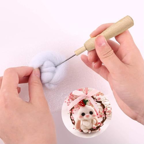 Filznadeln Set für Anfänger, 3 Größen Filzen Nadeln, Filzwolle Nadeln mit Holzgriff, Ahlen, Fingerspitze für Wolle Filzen Nadelfilzen Trockenfilzen