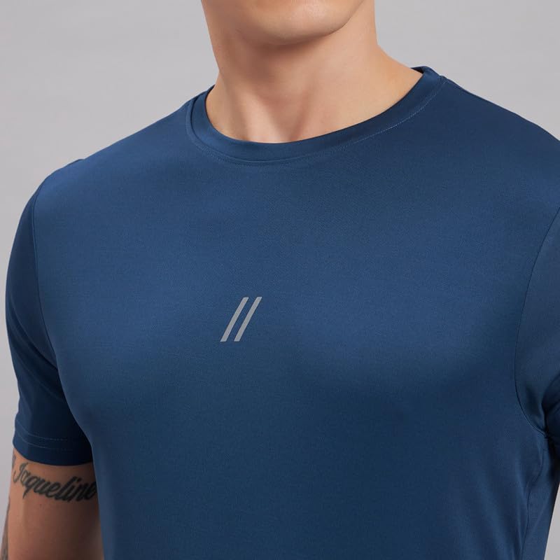 Image of ATICX Slim Fit Polyester Sports T-Shirt for Men - Round Neck Quick Dry Fit Half Sleeve Breathable Stylish Gym & Workout Tee - Lightweight Running Cycling Football Swimming Training Sportswear Top