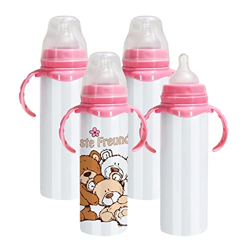 Agh 8Oz Sublimation Sippy Cups With Pink Handle, 4 Pack Sublimation Blank Kids Stainless Steel Tumblers Anti-Drop Baby Bottle Stainless Steel Insulated Toddler Water Cups #TOP24