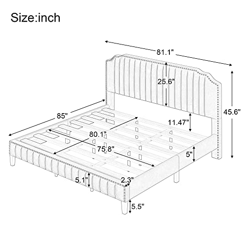 Softsea King Size Upholstered Bed Frame With Headboard, Velvet Tufted Platform Bed With Nailhead Trim, Strong Wood Slat Support, No Box Spring Needed, Green #TOP2