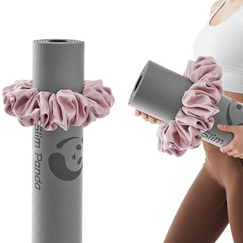 Slim Panda Yoga Mat Scrunchie Style & Cute Mat Holder Stretchable Velvet Fabric Fit All Standard Yoga Mats (mat not included)(Pink)