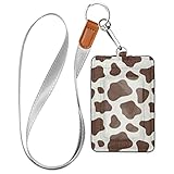 VIKKO Badge Holder, PU Leather ID Card Case Wallet with Neck Lanyard and Key Ring (Cow Print)