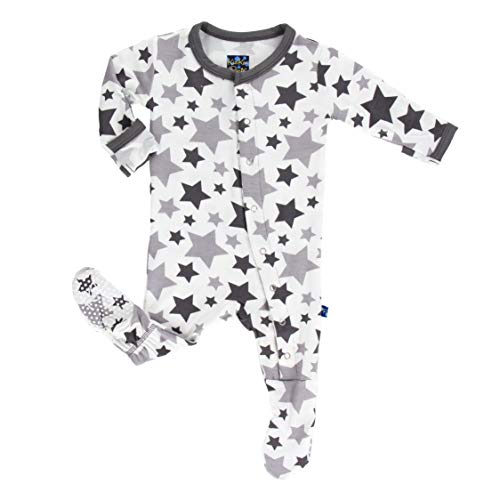 KicKee Pants Unisex Essentials Print Footie- Feather/Rain Stars, 0-3 Months