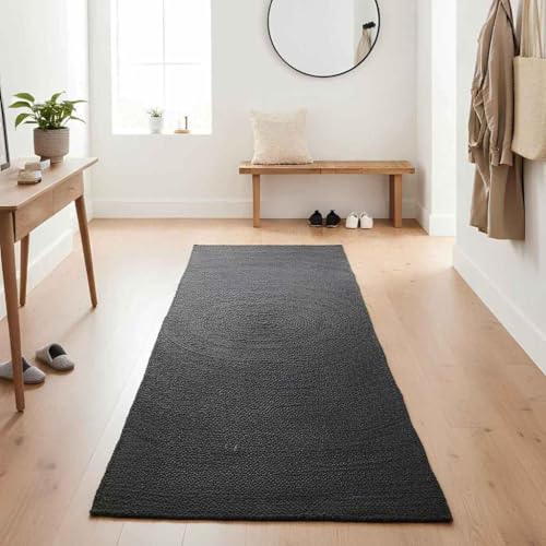 Chemin de table en jute gris moderne 80 x 200 cm lavable pour salon - 3