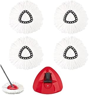 4 Pack Spin Mop Replacement Head - Includes 1 Rotating Mop Base, Microfiber Spin Mop Refills Replace Head, Easy Cleaning Spin Mop Head Replacement for Floor Cleaning (4 Pack, White)