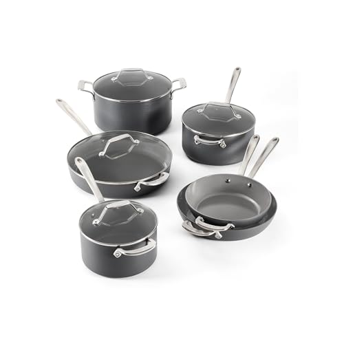 Image of All-Clad HA1 Ceramic Nonstick, 10-Piece Pots & Pans Set, Induction Ready | Complete ceramic nonstick cookware set, Scratch-Resistant Exterior, Superior Easy Organized Stacking, Oven Safe up to 450