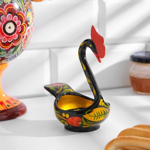 AEVVV Elegante plato de dulces Khokhloma pintado a mano - 4.3 pulgadas - Vajilla de madera multicolor para servir - Arte popular ruso único - Cuenco decorativo para servir